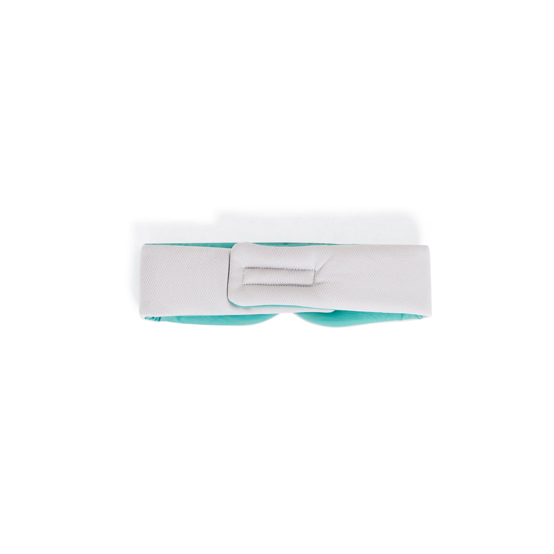 The Mintzzz Chill Mask | Cooling Sleep Mask, featuring teal and white colors and padded for comfort, is displayed flat on a white background.